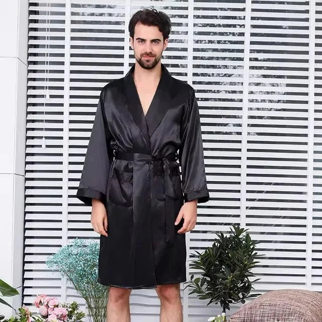 2 Peignoir kimono homme noir en satin