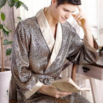 Peignoir kimono homme or bleu en soie