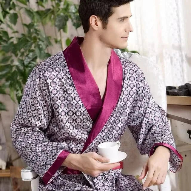 2 / XS Peignoir kimono homme rouge en soie