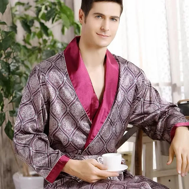 Peignoir kimono homme rouge en soie