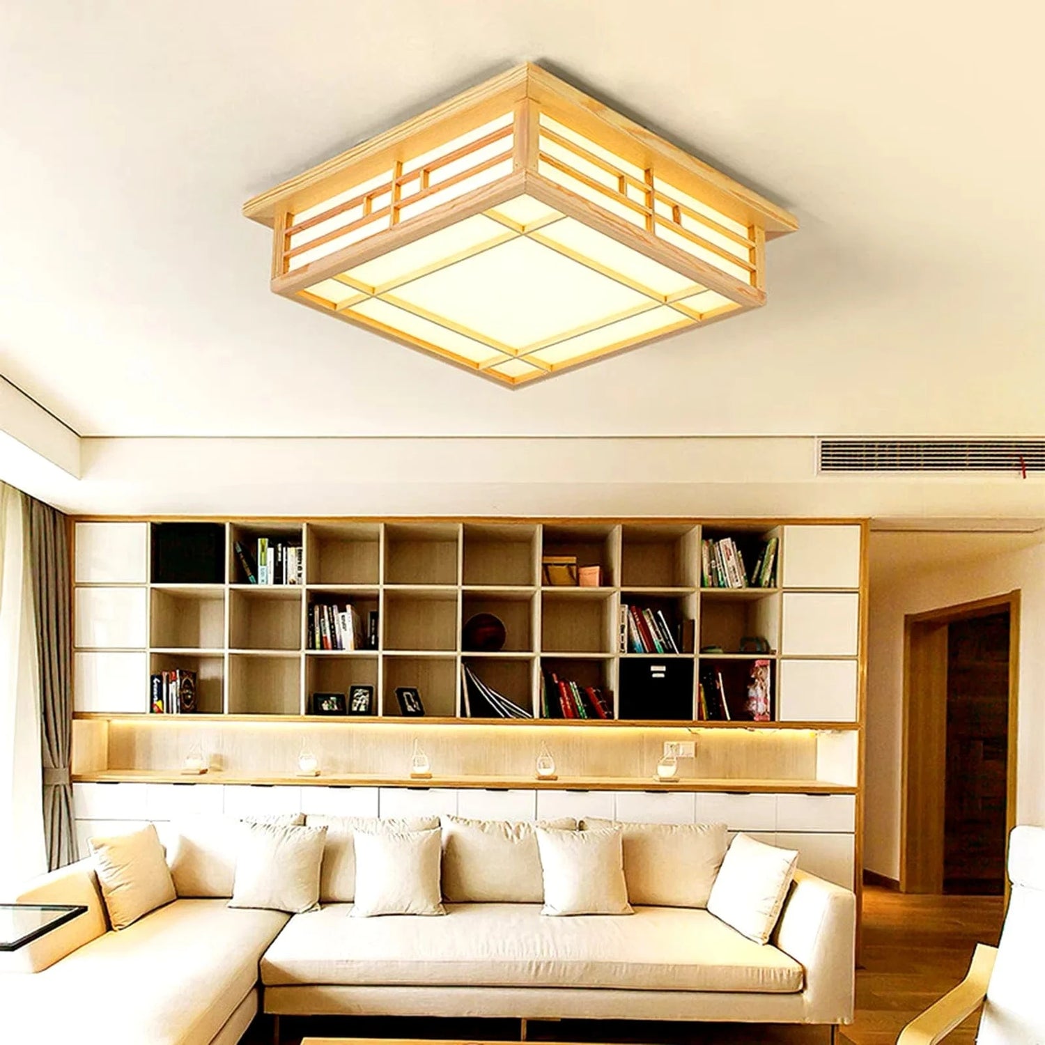 Plafonnier japonais en papier et bois