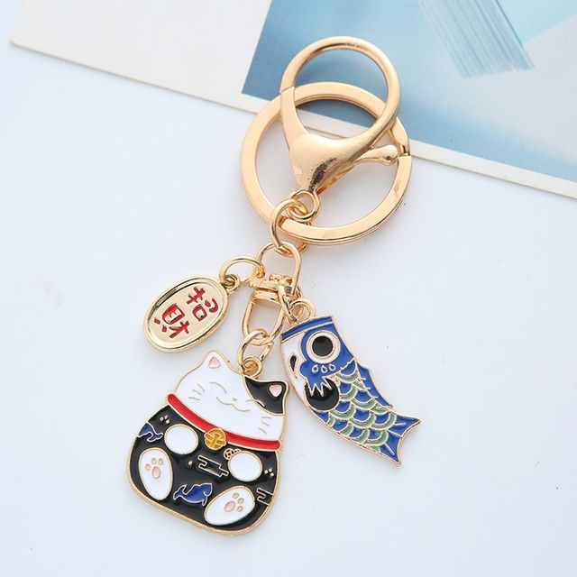 Porte Bonheur Japonais Maneki Neko Bleu