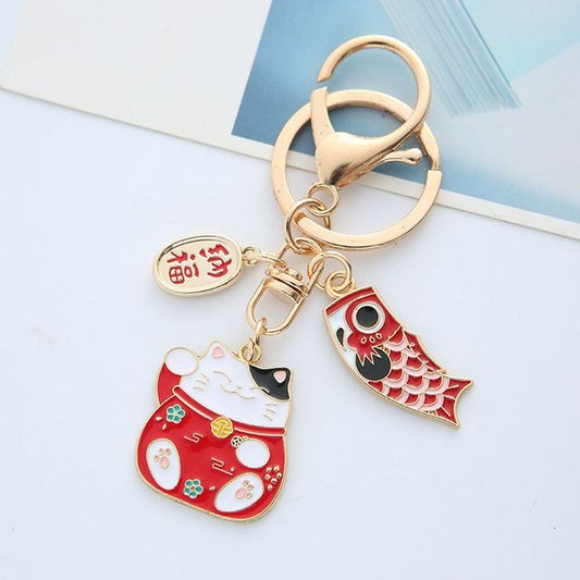 Porte Bonheur Japonais Maneki Neko Rouge