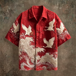 Chemise Japonaise Brodée Grue & Vagues Homme
