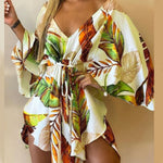 Robe Kimono Femme Verte Feuilles Exotiques