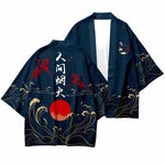 Haori Homme Grues Rouges et Soleil Levant