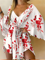 Robe Kimono Femme Blanche et Rouge Florale