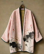 Manteau Kimono Femme Polaire Rose Lotus Sumi-e