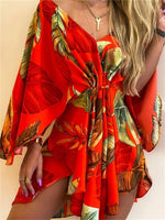 Robe Kimono Femme Rouge Tropicale