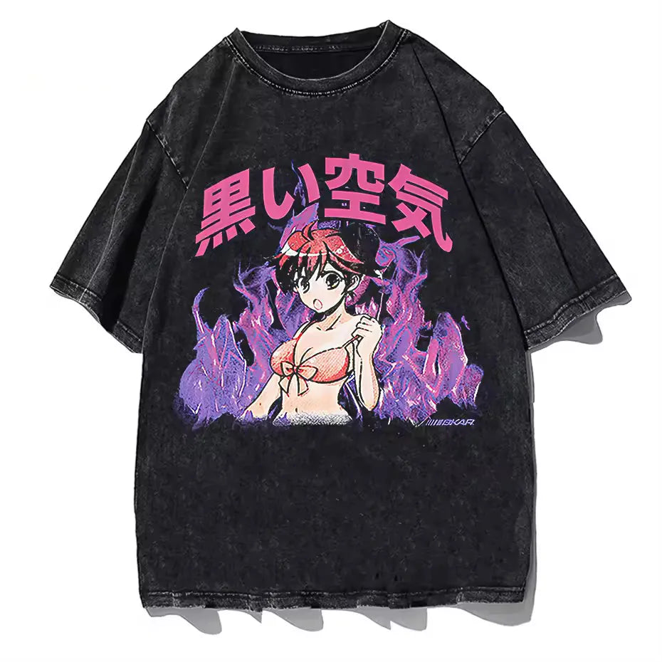 T-shirt japonais fille manga noir