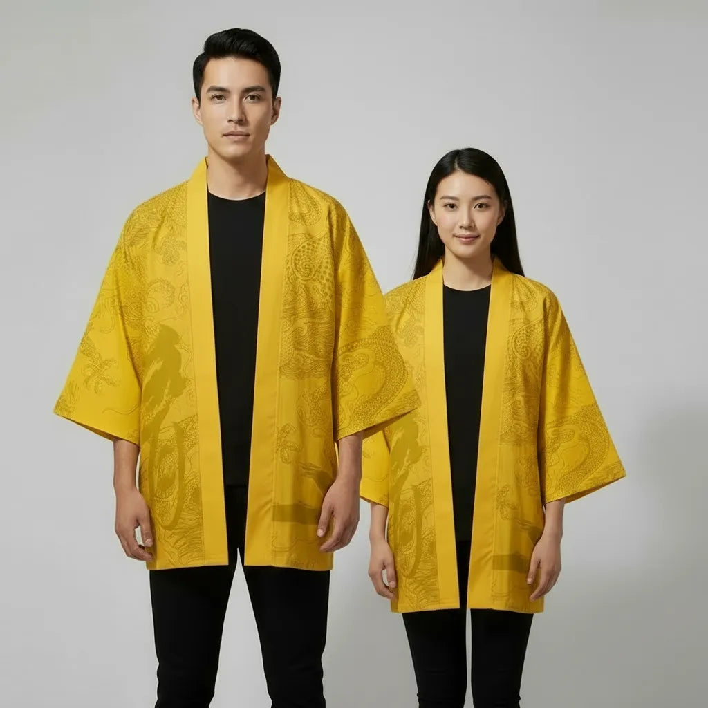 Veste kimono dragon jaune