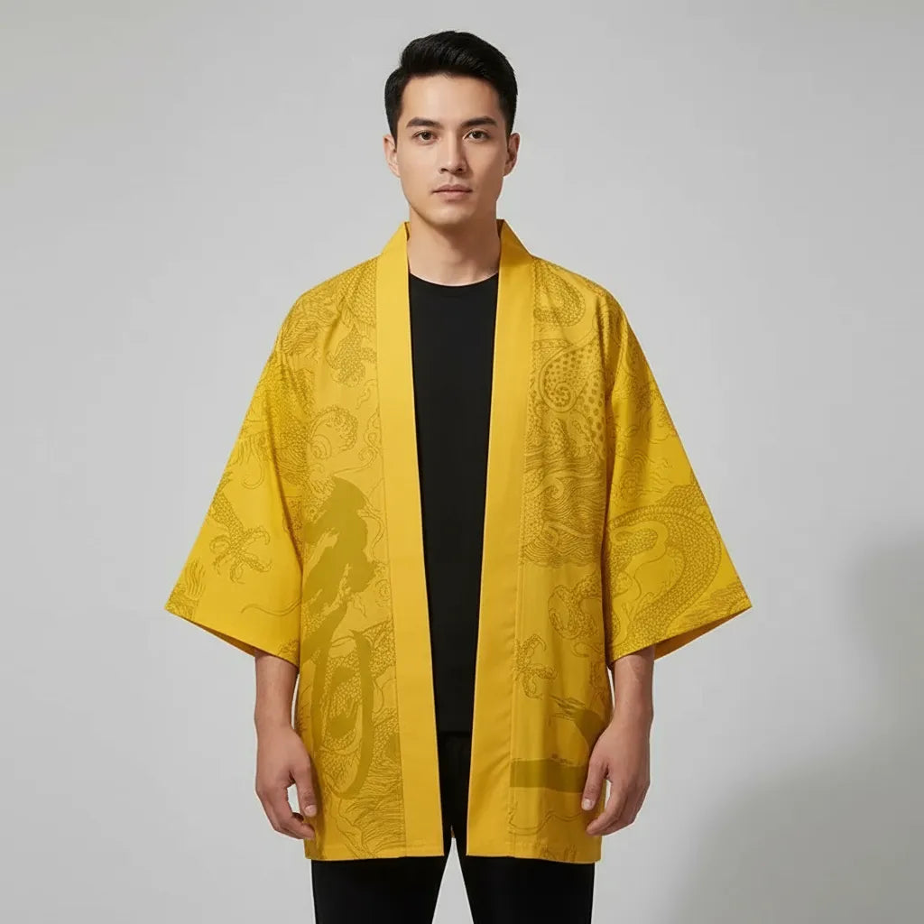 Veste kimono dragon jaune