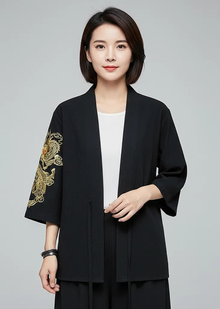 Veste kimono femme noire dragon