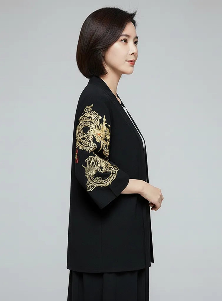 Veste kimono femme noire dragon