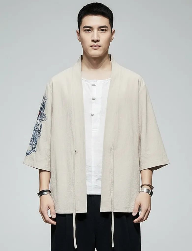 Veste kimono homme beige dragon
