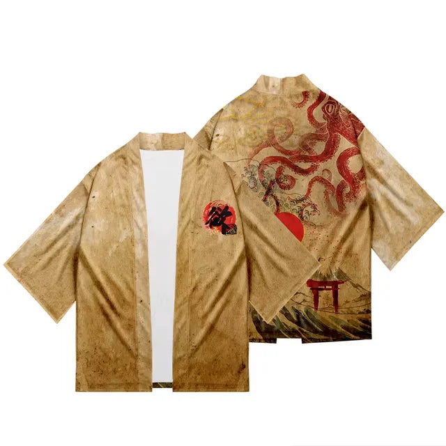 Veste kimono marron poulpe