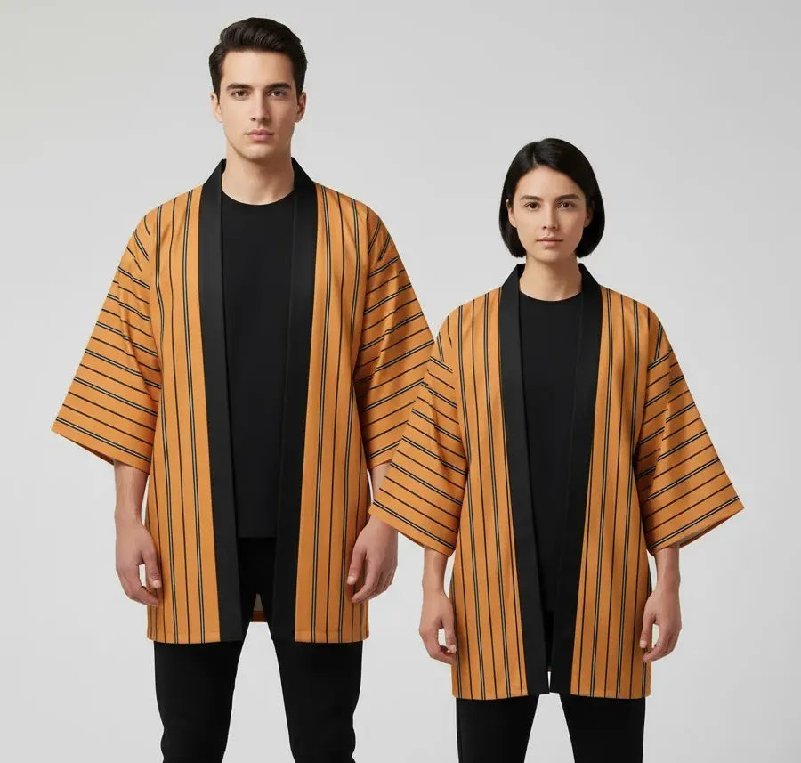 Veste kimono orange rayé