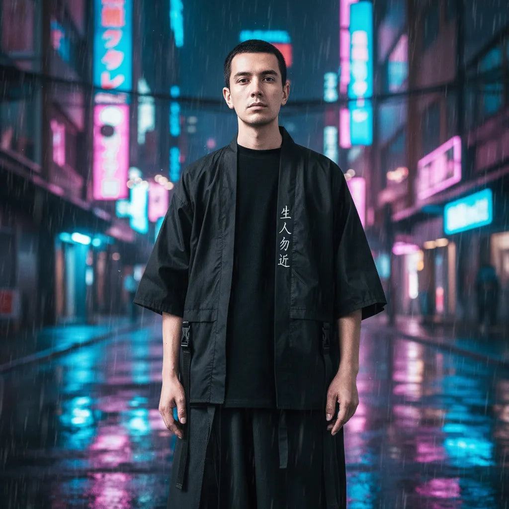Veste kimono streetwear homme noir