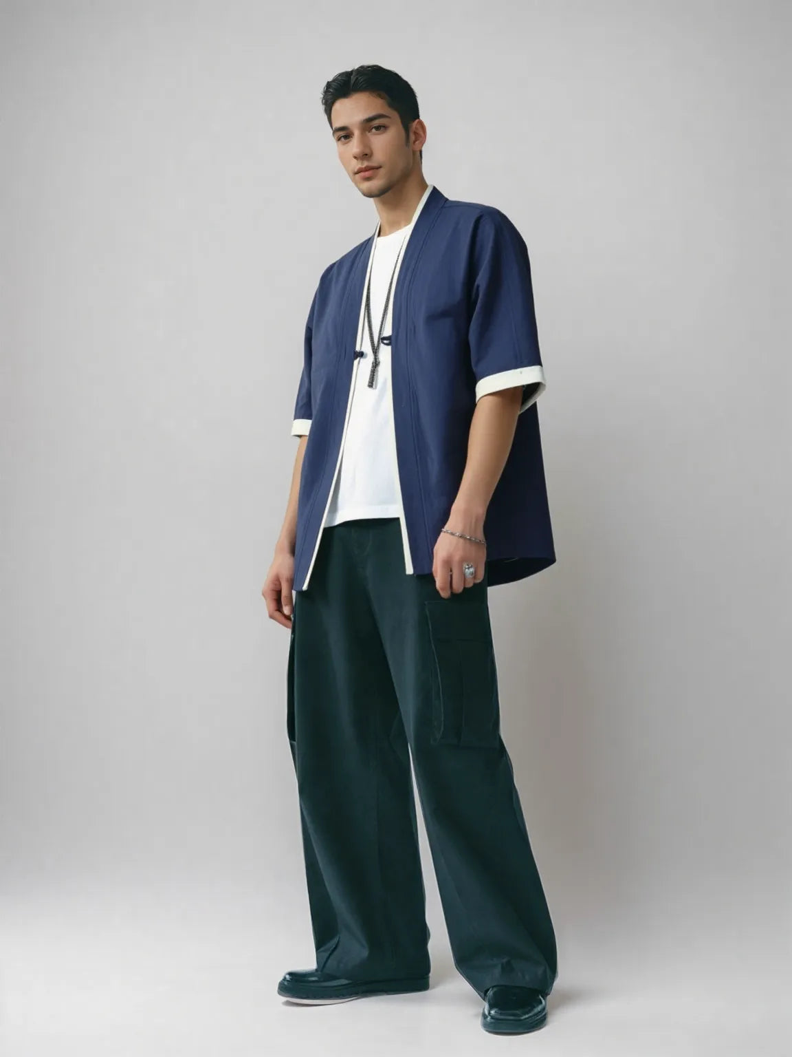 Veste Kimono Homme Bleu