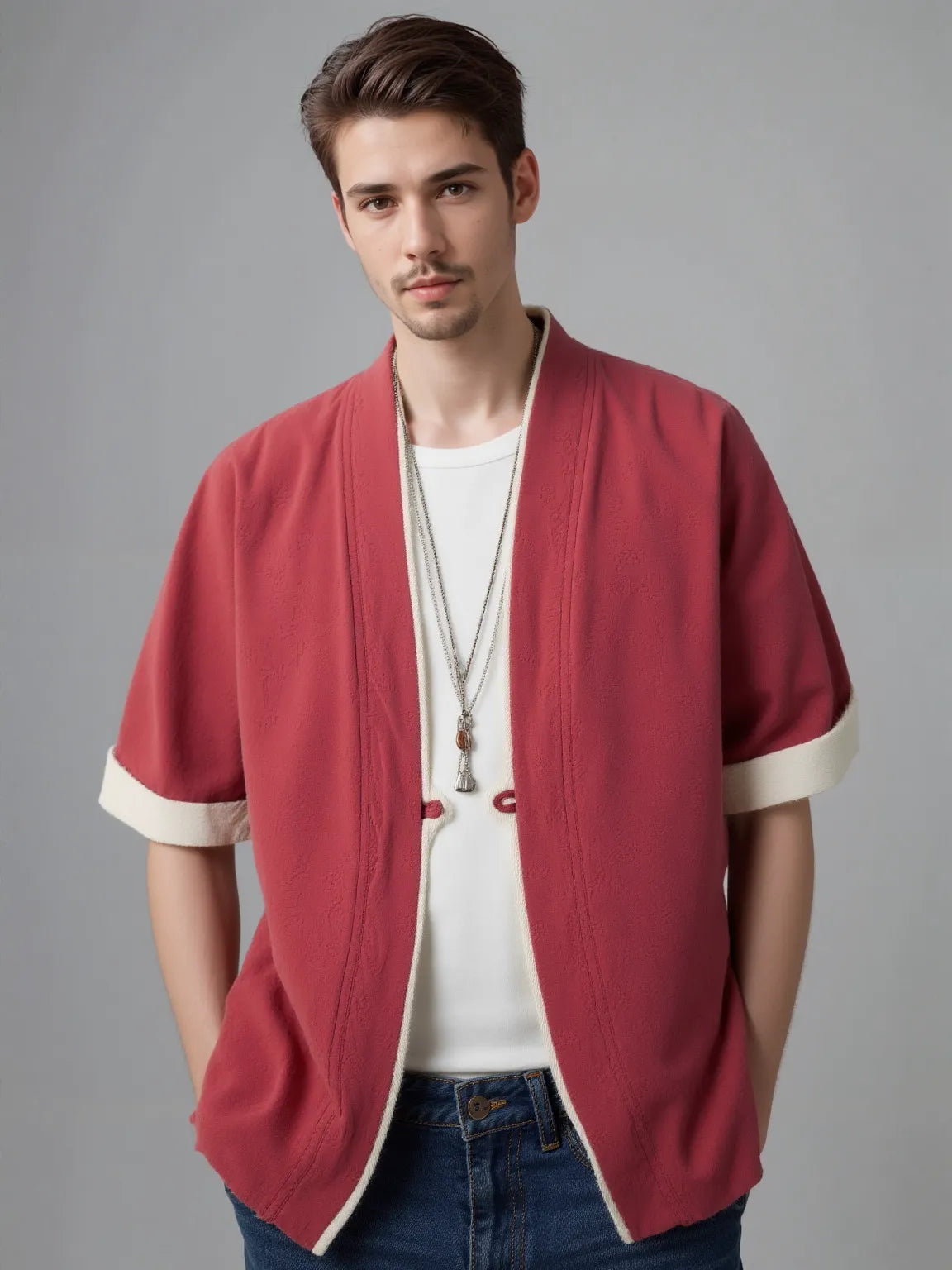 Veste Kimono Homme Rouge