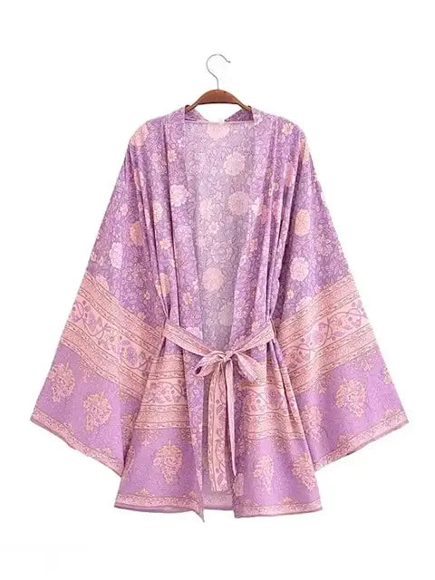 Veste kimono femme bohème violette