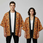 Veste kimono orange fleuri