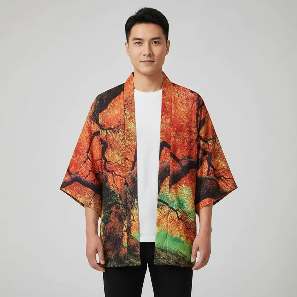 Veste kimono orange forêt