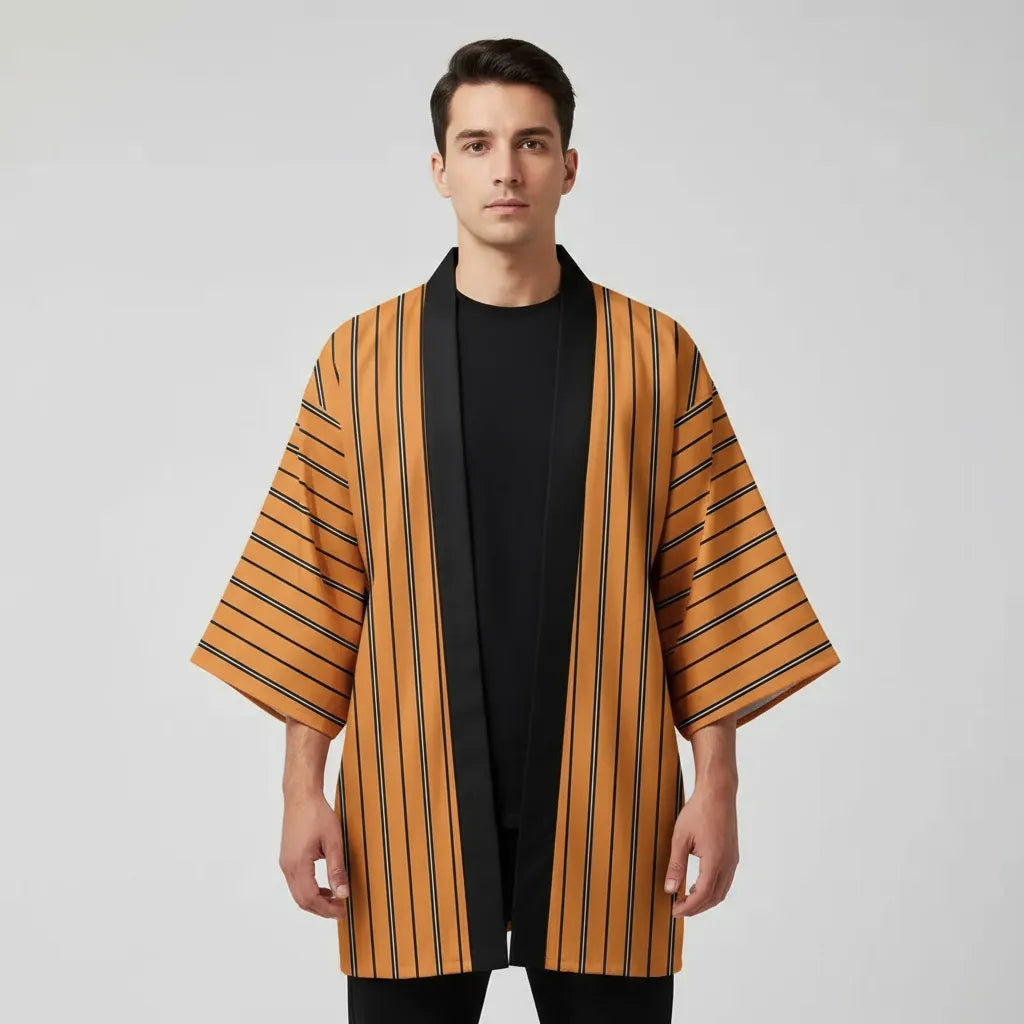 Veste kimono orange rayé