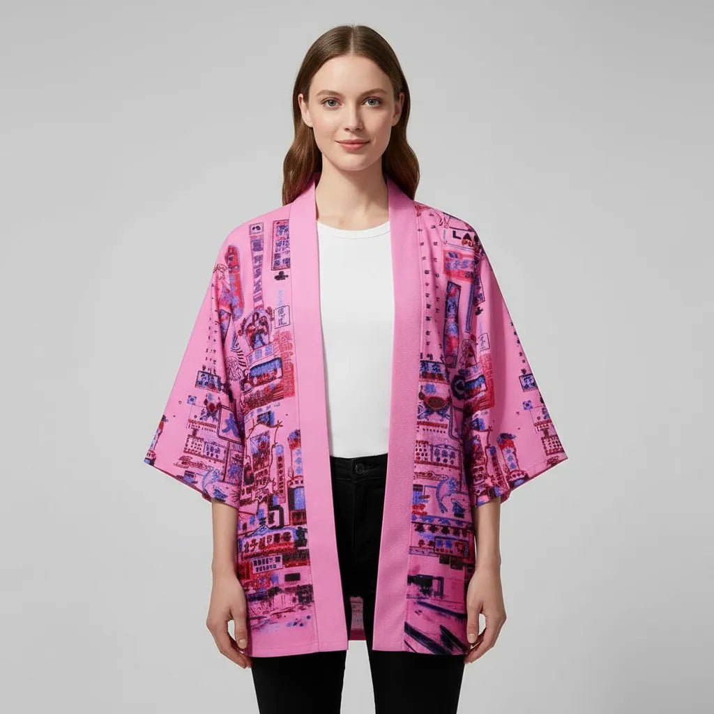 Veste kimono rose streetwear