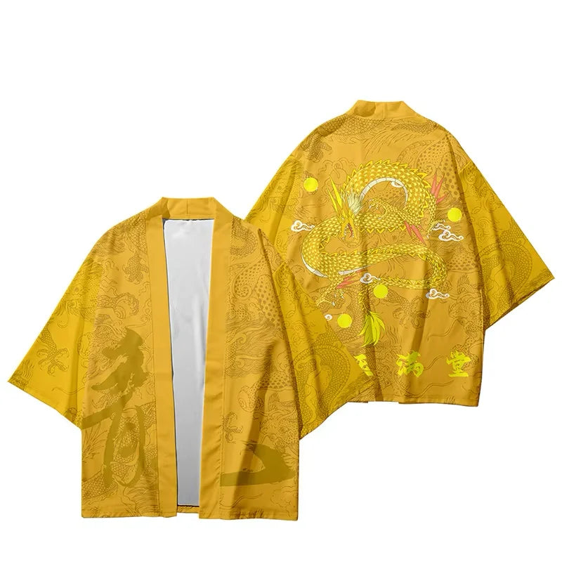 Veste kimono dragon jaune