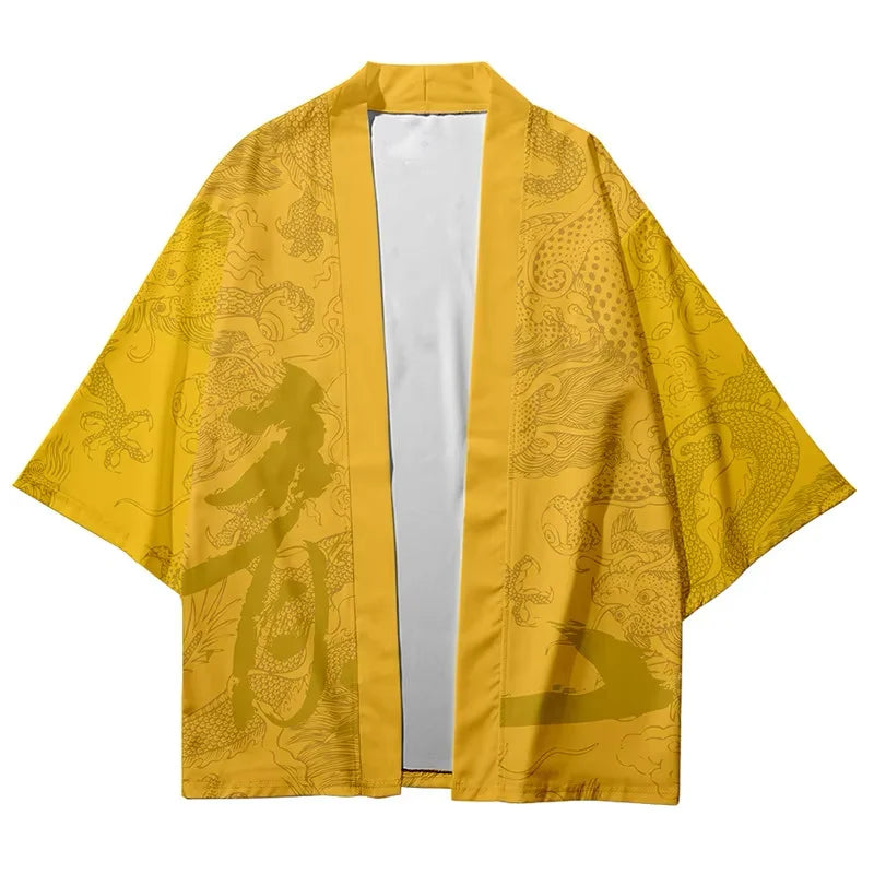 Veste kimono dragon jaune