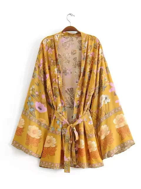 Veste kimono femme jaune