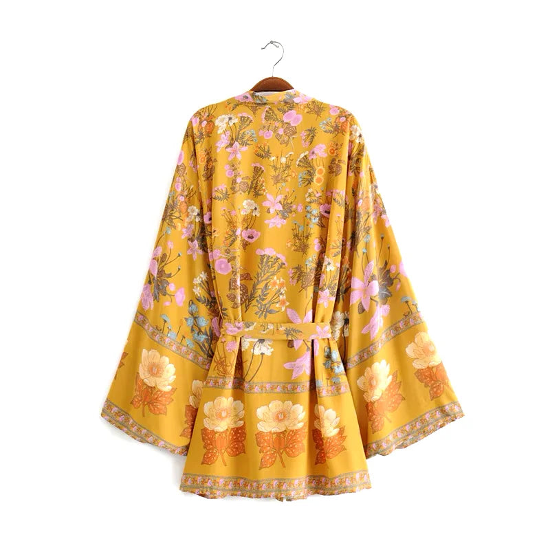 Veste kimono femme jaune