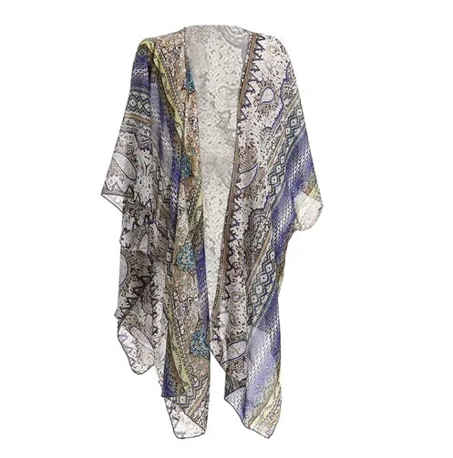 Veste kimono femme soie bleu