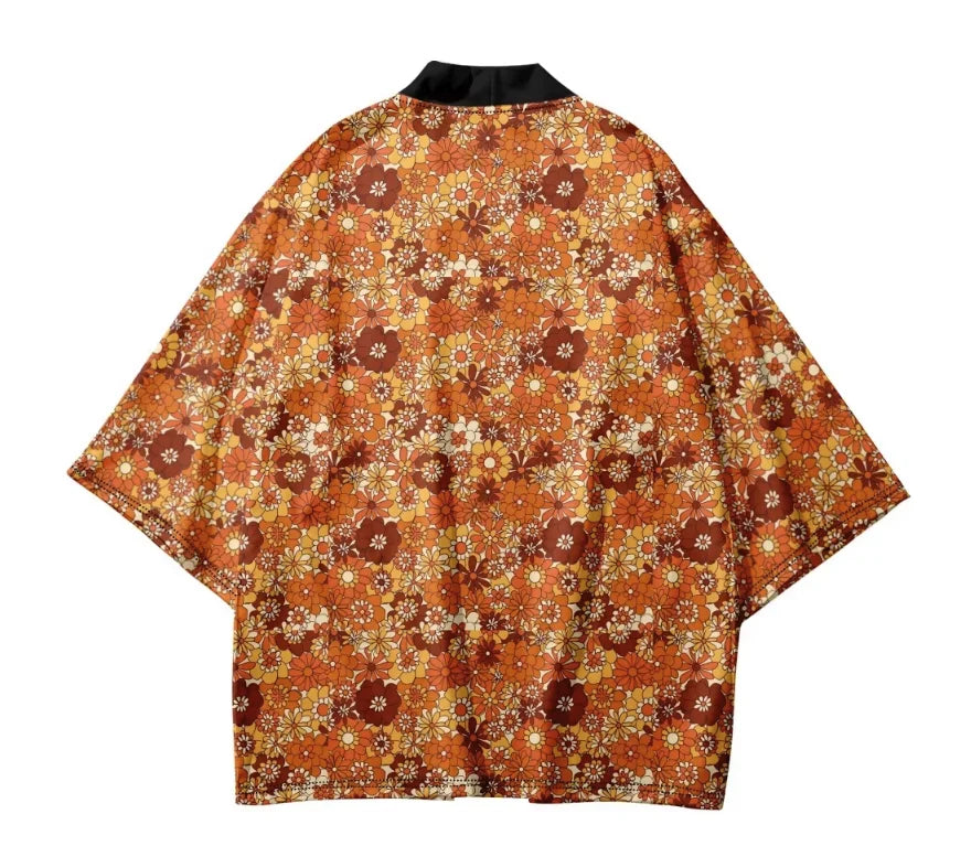 Veste kimono orange fleuri