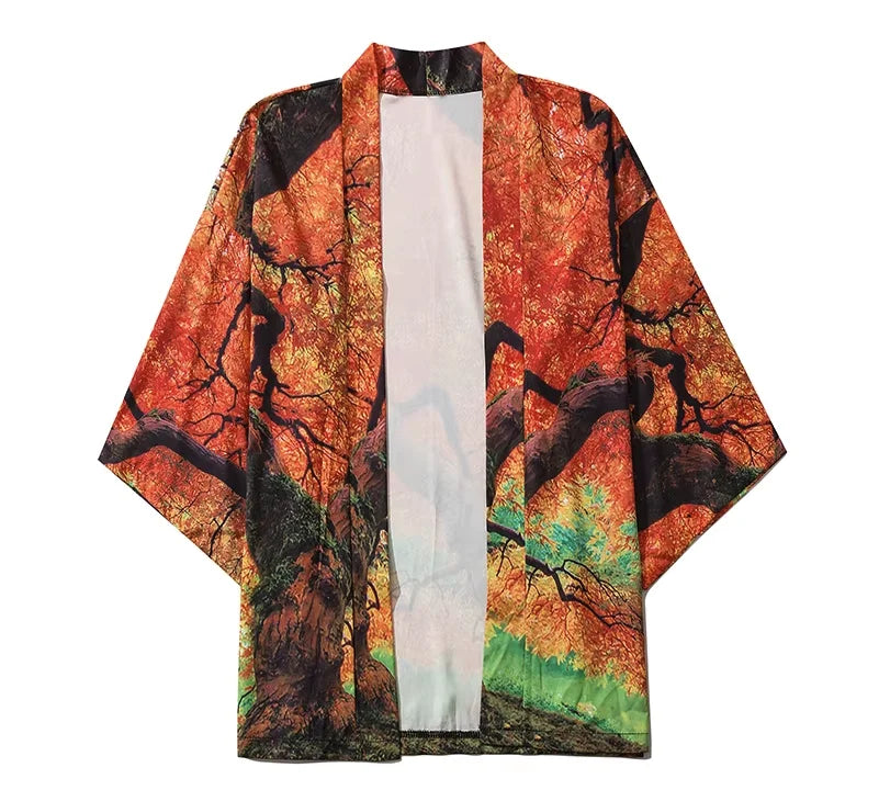 Veste kimono orange forêt