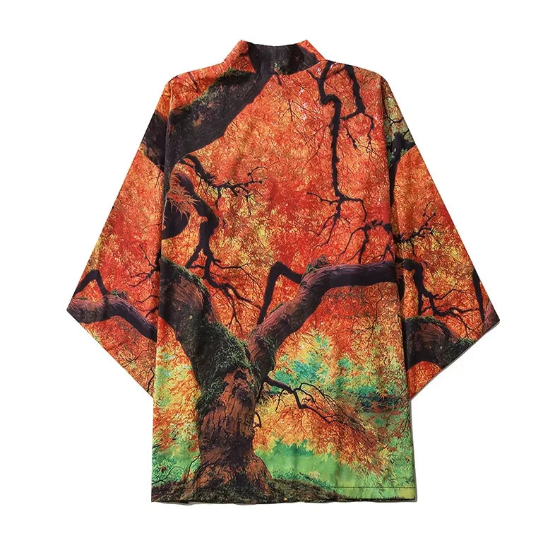 Veste kimono orange forêt