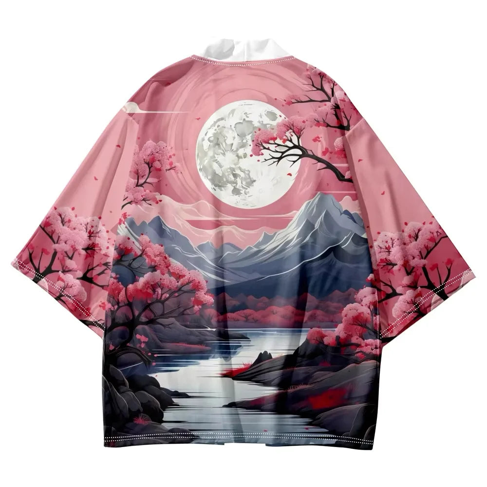 Veste kimono rose fleur de cerisier