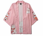 Veste kimono rose maneki neko