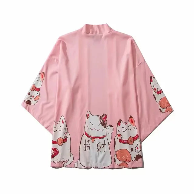 Veste kimono rose maneki neko