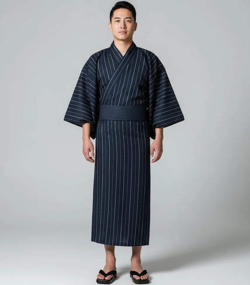 Yukata Homme bleu marine rayé