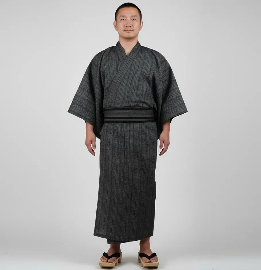 Yukata Homme gris rayé