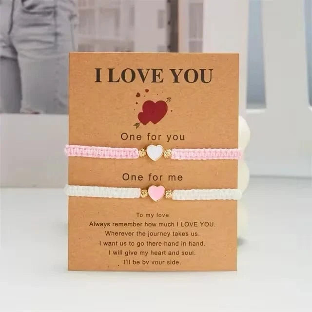 Rose & Blanc Bracelet kumihimo coeur