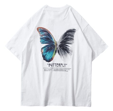 S / Blanc T-shirt japonais papillon