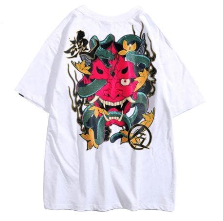 M / Blanc T-shirt japonais Yokai rouge