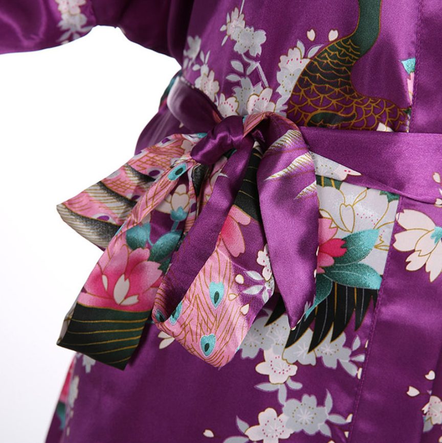 Peignoir kimono femme violet en soie