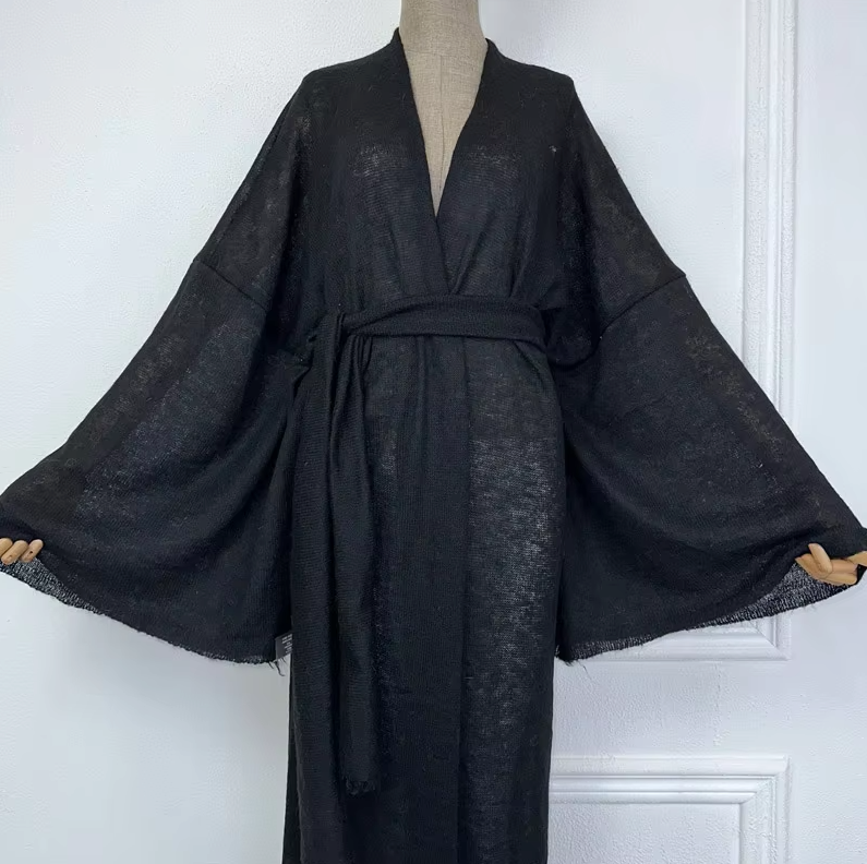 Kimono long noir laine