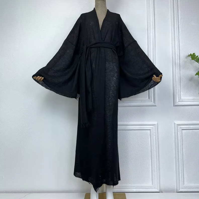 Kimono long noir laine