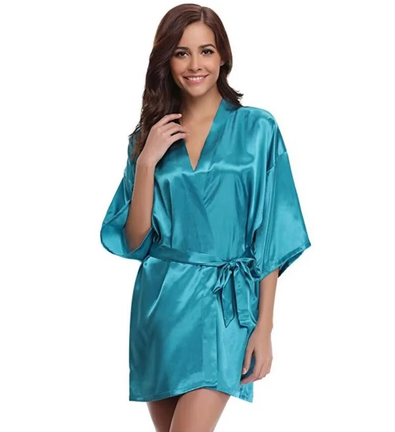 Peignoir kimono femme satin bleu