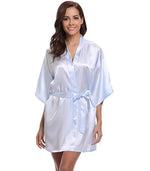 Peignoir kimono femme satin bleu clair